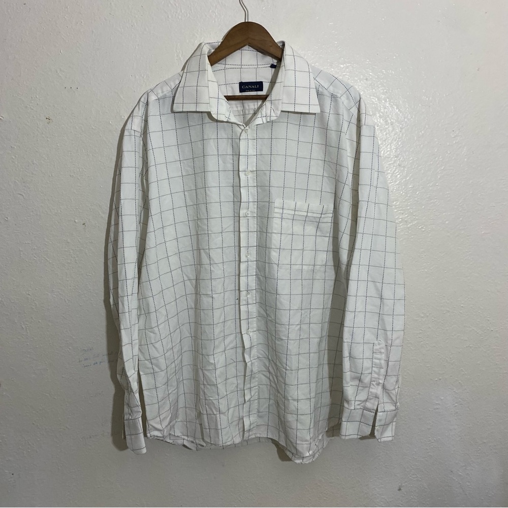 Canali Men's White Grid Pattern Shirt